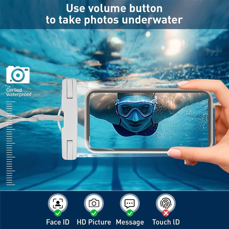 Criyar 1/2 Pack Waterproof Phone Pouch Compatible with iPhone 17 16 15 Pro Max & Galaxy S24+/S23 7in Waterproof Phone Case with Lanyard,IPX8 Beach Travel Must Haves,Beach Essentials,Light Grey,1 Pack - Image 3
